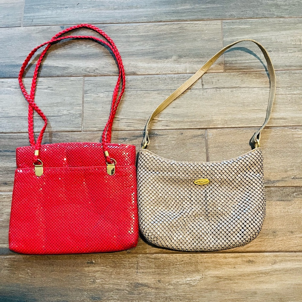 BUNDLE Whiting & Davis Red Bag & Taupe Bag both are metal mesh versatile bags